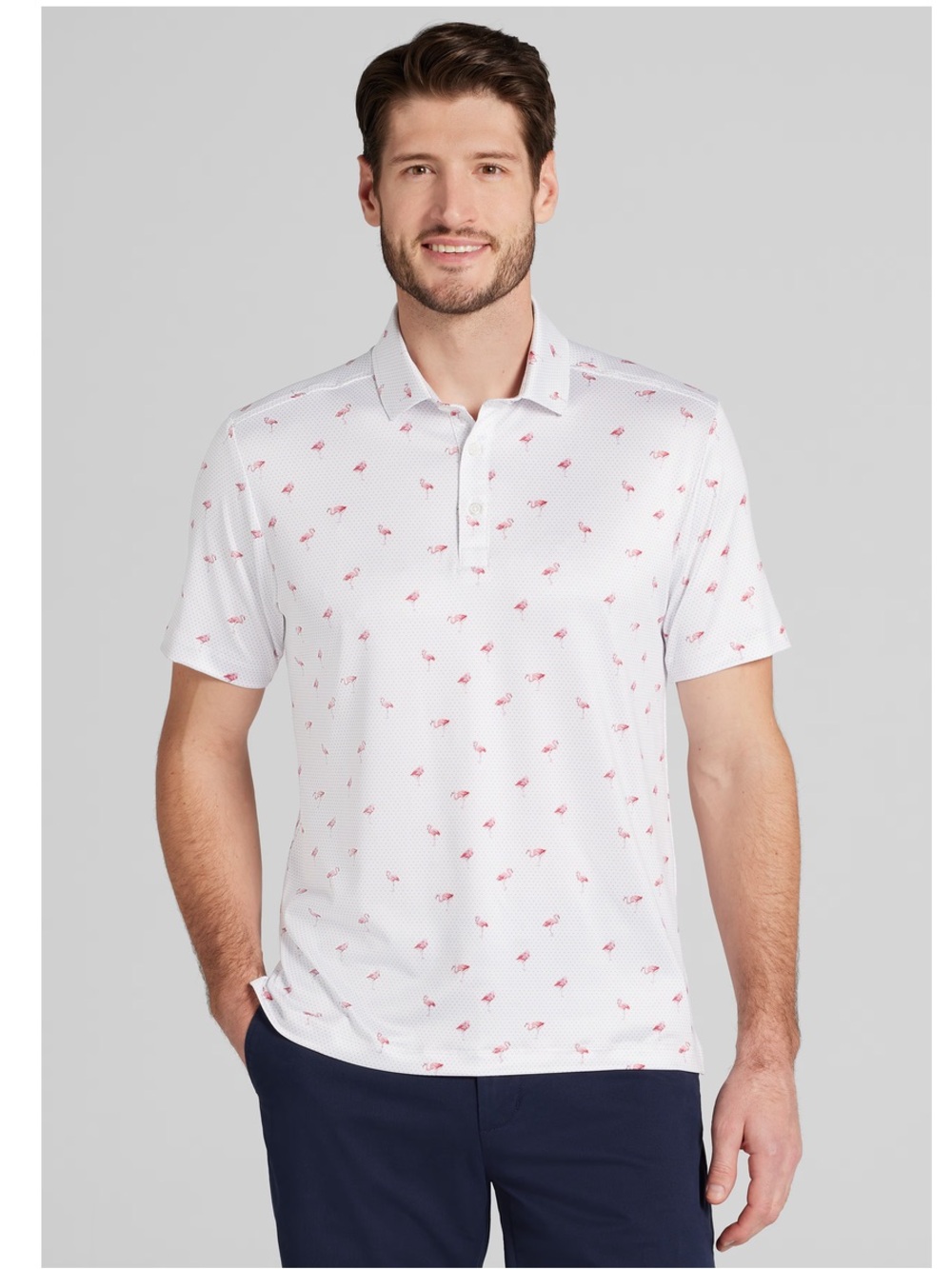 Jos. A. Bank Traveler Collection Tailored Fit Flamingo Print Performance Polo